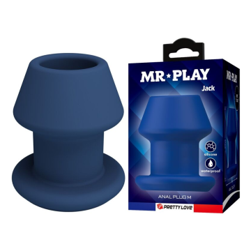 MR PLAY - JACK BLEU PLUG ANAL CREUX EN SILICONE, TAILLE M
