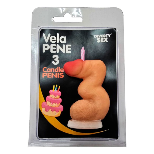 DIABLO PICANTE - CANDELA A FORMA DI PENE NELLA FORMA DEL NUMERO 3 COLOR CARNE