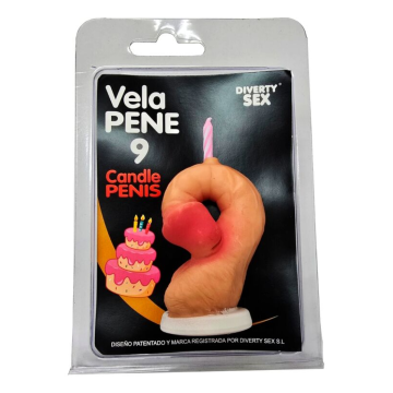 DIABLO PICANTE - CANDELA A FORMA DI PENE NELLA FORMA DEL NUMERO 9 COLORE CARNE