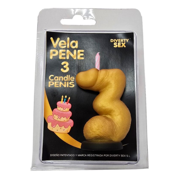 DIABLO PICANTE - BOUGIE PÉNIS EN FORME DE CHIFFRE 3 COULEUR OR