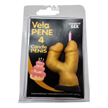 DIABLO PICANTE - PENIS CANDLE IN THE SHAPE OF THE NUMBER 4 GOLD COLOR