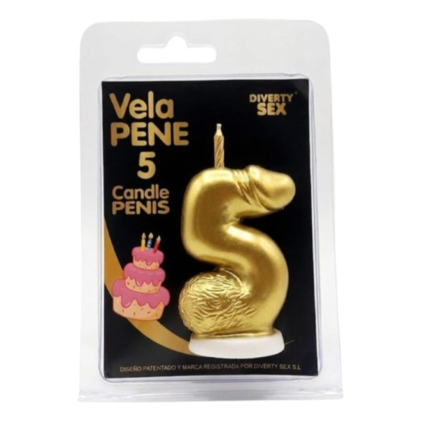 DIABLO PICANTE - CANDELA A FORMA DI PENE A FORMA DI NUMERO 5 COLORE ORO