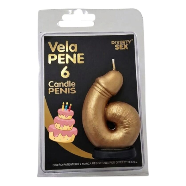 DIABLO PICANTE - CANDELA A FORMA DI PENE NELLA FORMA DEL NUMERO 6 COLORE ORO
