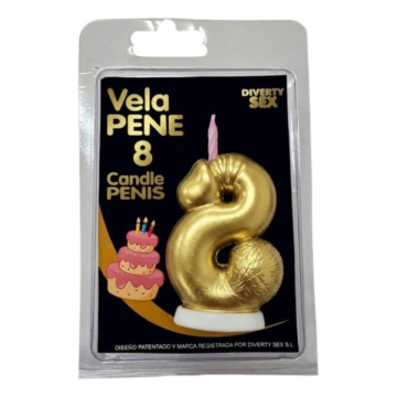 DIABLO PICANTE - PENIS CANDLE IN THE SHAPE OF THE NUMBER 8 GOLD COLOR