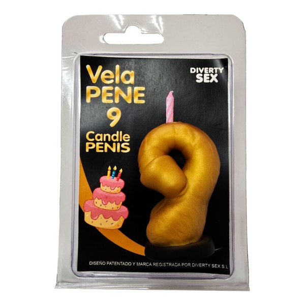 Spicy Devil - Bougie en forme de pénis, chiffre 9, couleur or
