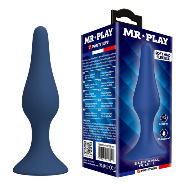 MR PLAY - SLIM SILICONE ANAL PLUG BLUE L