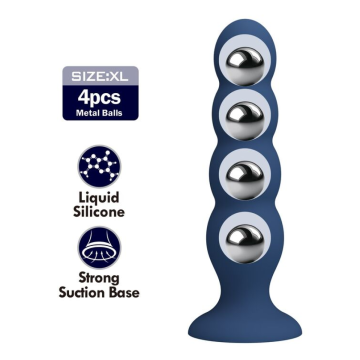 MR PLAY - PLUG ANALE CON 4 SFERE METALLICHE E VENTOSA BLU