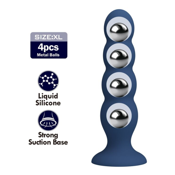 MR PLAY - ANALPLUG MIT 4 METALLKUGELN UND SAUGNAPF, BLAU