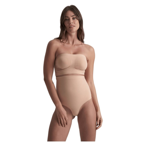 BYE-BRA - TANGA DE TALLE ALTO SIN COSTURAS BEIGE TALLA M