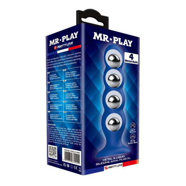 MR PLAY - PLUG ANAL AVEC 4 BILLES MÉTALLIQUES ET VENTOUSE BLEUE