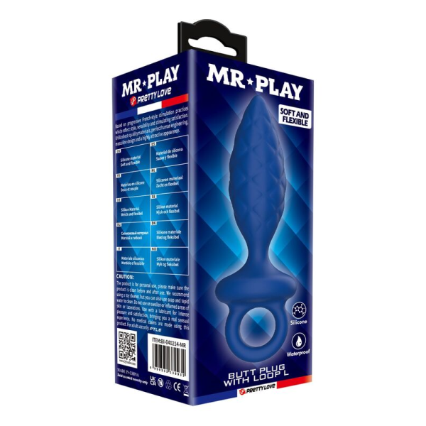 MR PLAY - TEXTURED ANAL PLUG WITH RING BLUE L