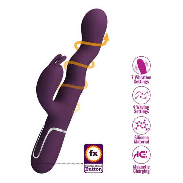 PRETTY LOVE - VIBRATORE A FORMA DI CONIGLIO LOURSEN CON MOVIMENTO DI SPINTA E 7 VIBRAZIONI, RICARICABILE TRAMITE USB, VIOLA