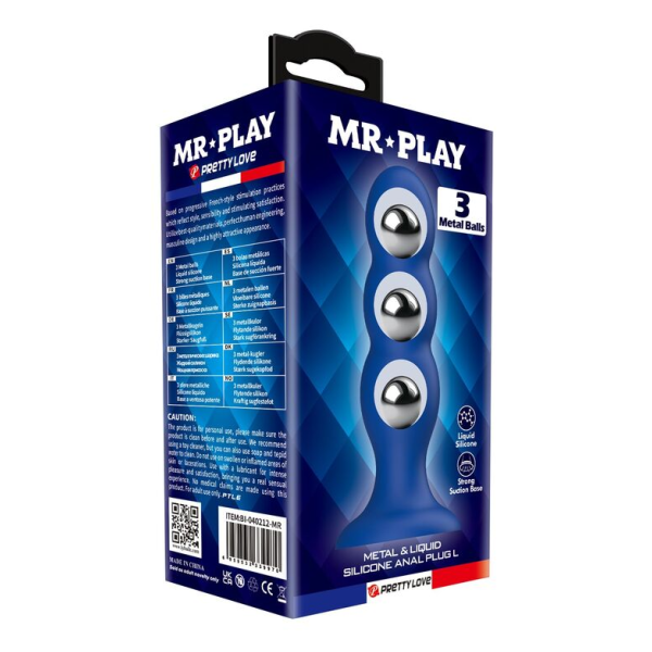 MR PLAY - ANALPLUG MIT METALLKUGELN UND SAUGNAPF, BLAU