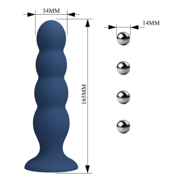 MR PLAY - PLUG ANALE CON 4 SFERE METALLICHE E VENTOSA BLU