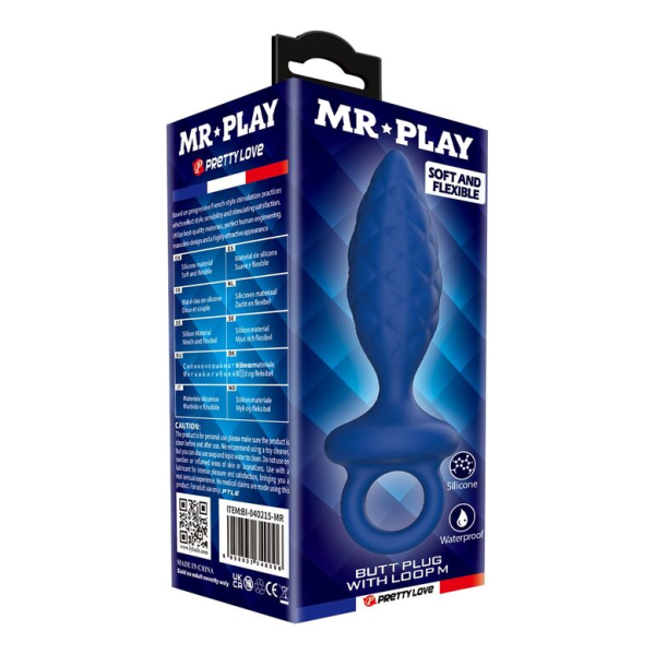 MR PLAY - PLUG ANAL TEXTURÉ AVEC ANNEAU BLEU M