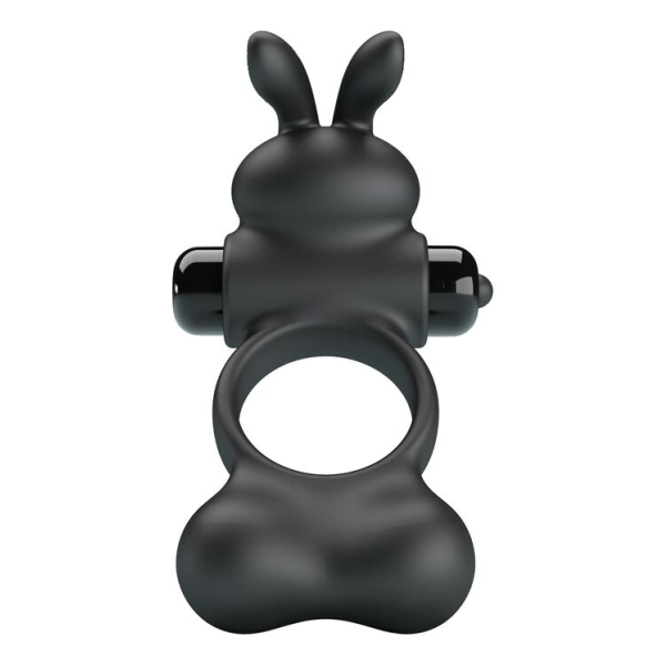 PRETTY LOVE - ANELLO PER PENE VIBRANTE CON STIMOLATORE A FORMA DI CONIGLIETTO, 10 FUNZIONI, NERO