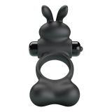 PRETTY LOVE - ANELLO PER PENE VIBRANTE CON STIMOLATORE A FORMA DI CONIGLIETTO, 10 FUNZIONI, NERO