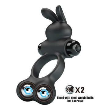 PRETTY LOVE – VIBRIERENDER PENISRING MIT HASE-STIMULATOR, 10 FUNKTIONEN, SCHWARZ