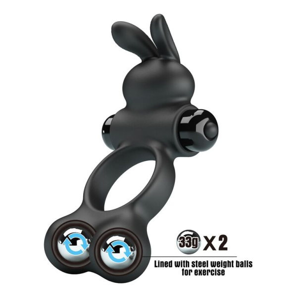 PRETTY LOVE - VIBRATING PENIS RING WITH BUNNY STIMULATOR 10 FUNCTIONS BLACK