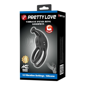 PRETTY LOVE - ANNEAU PÉNIS DOUBLE VIBRANT RECHARGEABLE GOODWIN NOIR