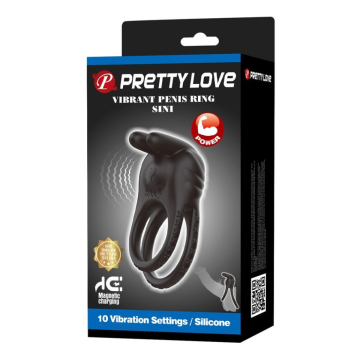 PRETTY LOVE - SINI ANNEAU PÉNIS VIBRANT RECHARGEABLE 10 FONCTIONS NOIR