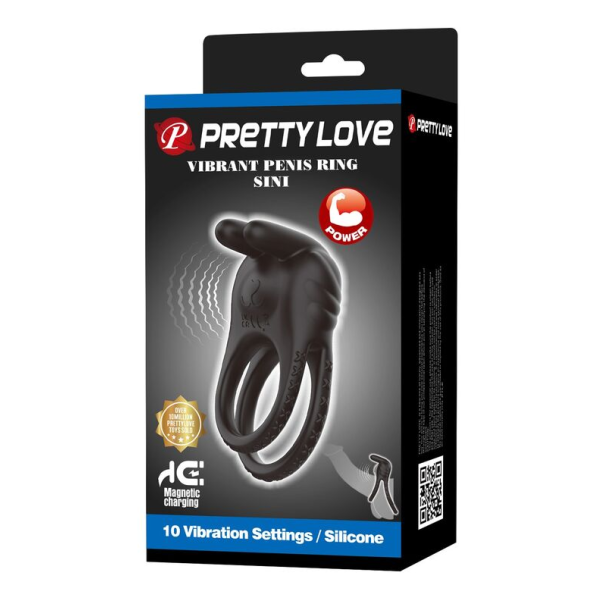 PRETTY LOVE – SINI WIEDERAUFLADBARER VIBRATIONS-PENISRING MIT 10 FUNKTIONEN, SCHWARZ