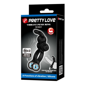 PRETTY LOVE – VIBRIERENDER PENISRING MIT HASE-STIMULATOR, 10 FUNKTIONEN, SCHWARZ