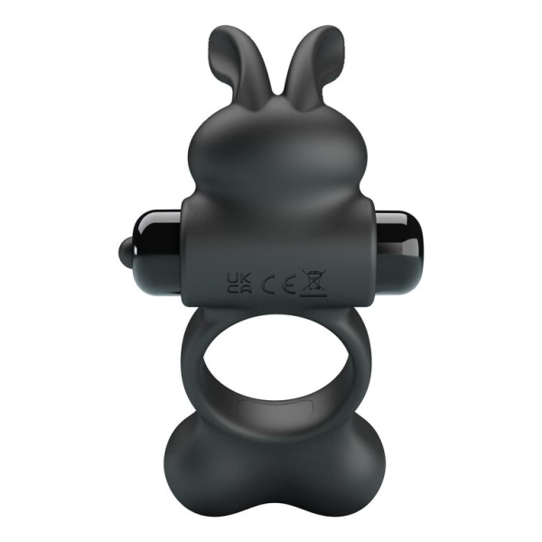 PRETTY LOVE - ANELLO PER PENE VIBRANTE CON STIMOLATORE A FORMA DI CONIGLIETTO, 10 FUNZIONI, NERO
