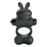 PRETTY LOVE - ANELLO PER PENE VIBRANTE CON STIMOLATORE A FORMA DI CONIGLIETTO, 10 FUNZIONI, NERO