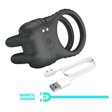 PRETTY LOVE - SINI ANNEAU PÉNIS VIBRANT RECHARGEABLE 10 FONCTIONS NOIR