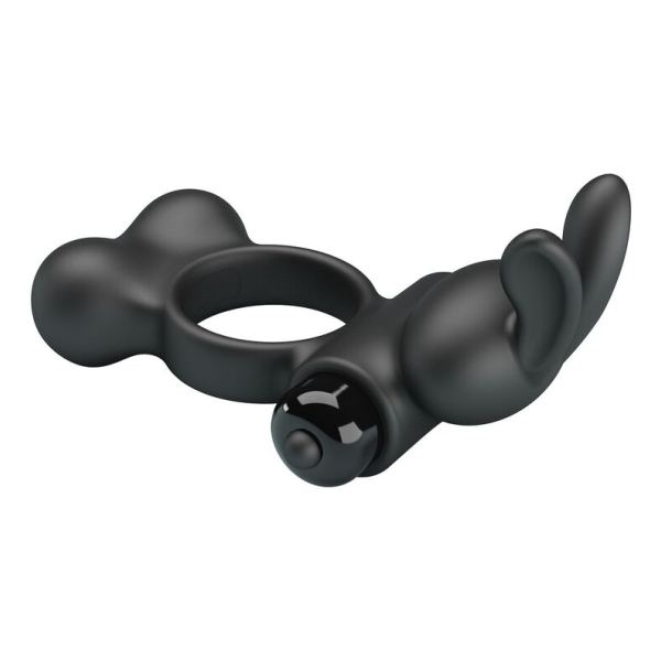 PRETTY LOVE - ANNEAU VIBRANT POUR PÉNIS AVEC STIMULATEUR LAPIN, 10 FONCTIONS, NOIR