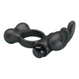 PRETTY LOVE - ANELLO PER PENE VIBRANTE CON STIMOLATORE A FORMA DI CONIGLIETTO, 10 FUNZIONI, NERO