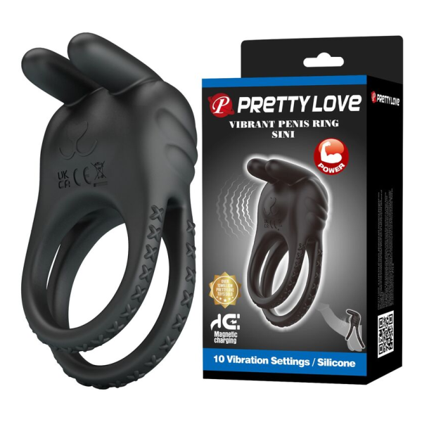 PRETTY LOVE – SINI WIEDERAUFLADBARER VIBRATIONS-PENISRING MIT 10 FUNKTIONEN, SCHWARZ