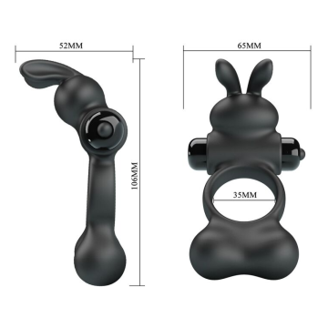 PRETTY LOVE - VIBRATING PENIS RING WITH BUNNY STIMULATOR 10 FUNCTIONS BLACK
