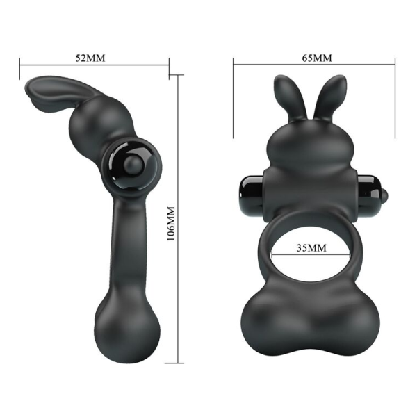 PRETTY LOVE - ANNEAU VIBRANT POUR PÉNIS AVEC STIMULATEUR LAPIN, 10 FONCTIONS, NOIR