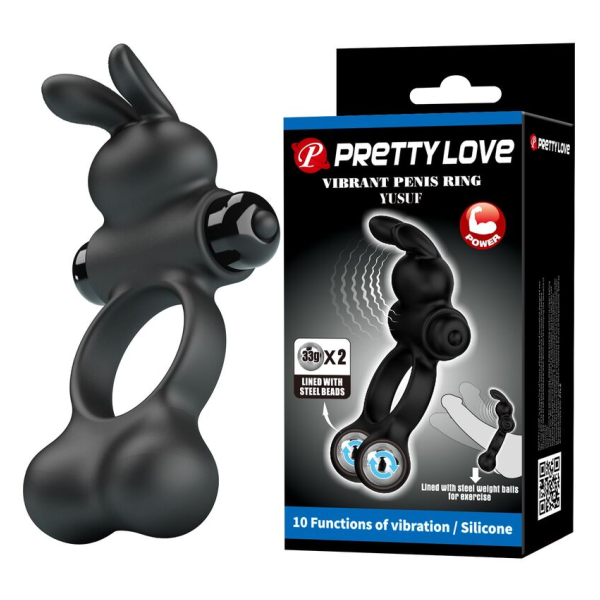 PRETTY LOVE – VIBRIERENDER PENISRING MIT HASE-STIMULATOR, 10 FUNKTIONEN, SCHWARZ