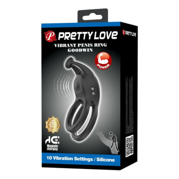 PRETTY LOVE - GOODWIN RECHARGEABLE DOUBLE VIBRATING COCK RING BLACK