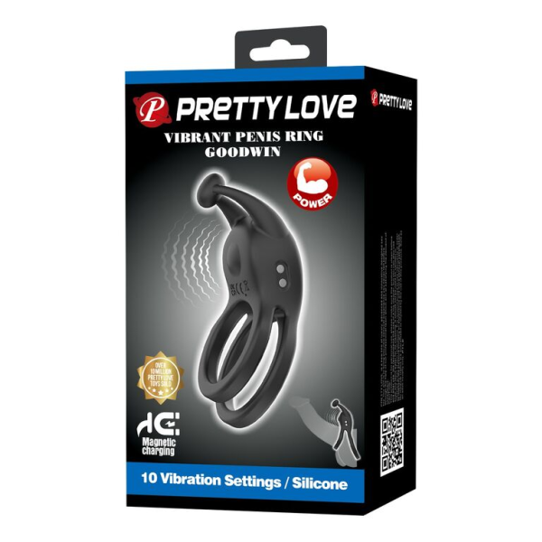 PRETTY LOVE - GOODWIN RECHARGEABLE DOUBLE VIBRATING COCK RING BLACK