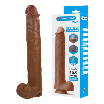 PRETTY LOVE - PAT REALISTIC FLEXIBLE DILDO WITH SUCTION CUP 40 CM -Ø- 6 CM BROWN