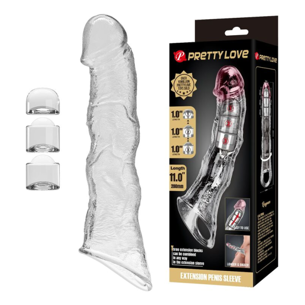 PRETTY LOVE - MANCHON D'EXTENSION PÉNIENNE AJUSTABLE 28 CM Ø 4,5 CM TRANSPARENT