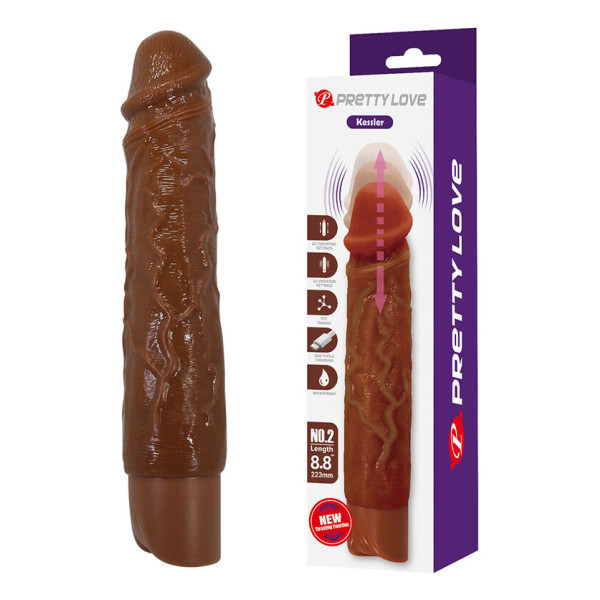 PRETTY LOVE - KESSLER REALISTIC VIBRATING DILDO WITH 10 VIBRATION MODES AND 10 THROWS, 22 CM, BROWN