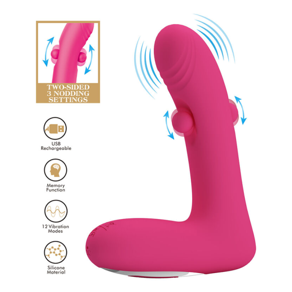 PRETTY LOVE - DUDEN VIBRATEUR EN SILICONE RECHARGEABLE 12 MODES DE VIBRATION ET 3 MODES DE BASCULE ROSE