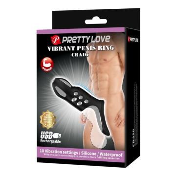 PRETTY LOVE - ANELLO PER PENE VIBRANTE RICARICABILE CRAIG NERO