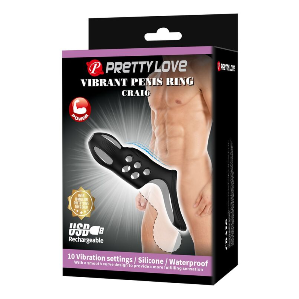 PRETTY LOVE - CRAIG RECHARGEABLE VIBRATING PENIS RING BLACK