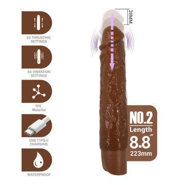 PRETTY LOVE - KESSLER REALISTIC VIBRATING DILDO WITH 10 VIBRATION MODES AND 10 THROWS, 22 CM, BROWN