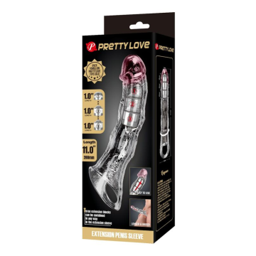 PRETTY LOVE - MANCHON D'EXTENSION PÉNIENNE AJUSTABLE 28 CM Ø 4,5 CM TRANSPARENT