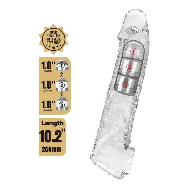 PRETTY LOVE - ADJUSTABLE PENIS EXTENSION SLEEVE 26 CM Ø 4 CM TRANSPARENT