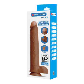 PRETTY LOVE - DANY REALISTIC FLEXIBLE DILDO WITH SUCTION CUP 36 CM -Ø- 5.6 CM BROWN