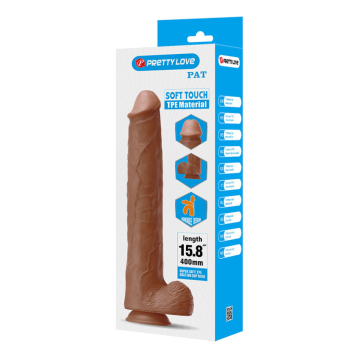 PRETTY LOVE - PAT REALISTIC FLEXIBLE DILDO WITH SUCTION CUP 40 CM -Ø- 6 CM BROWN