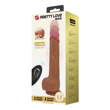 PRETTY LOVE - TOMMY REALISTIC THRUSTING VIBRATOR WITH REMOTE CONTROL DARK BROWN